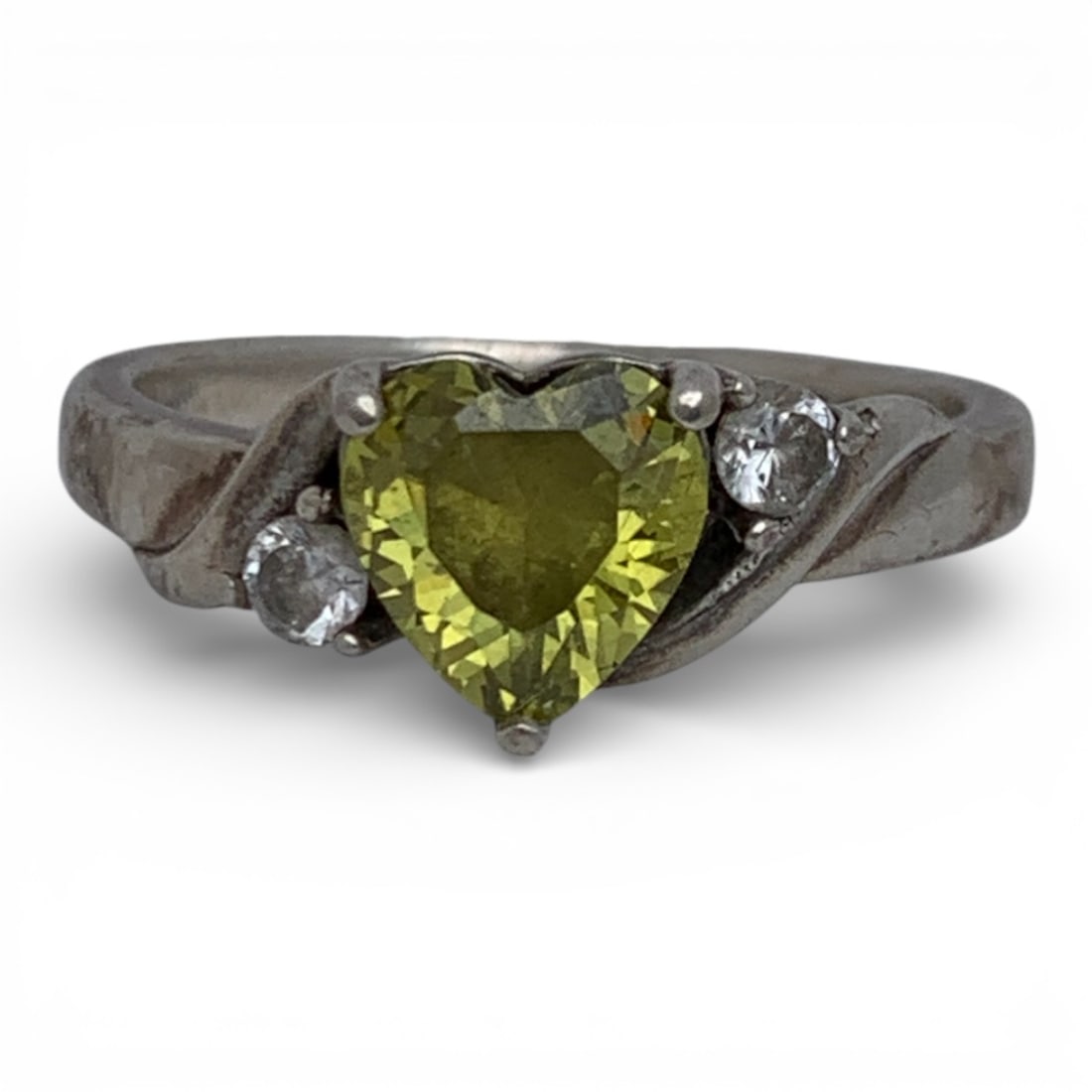 Sterling Silver Ring W Clear & Green Stone (1 of 4)