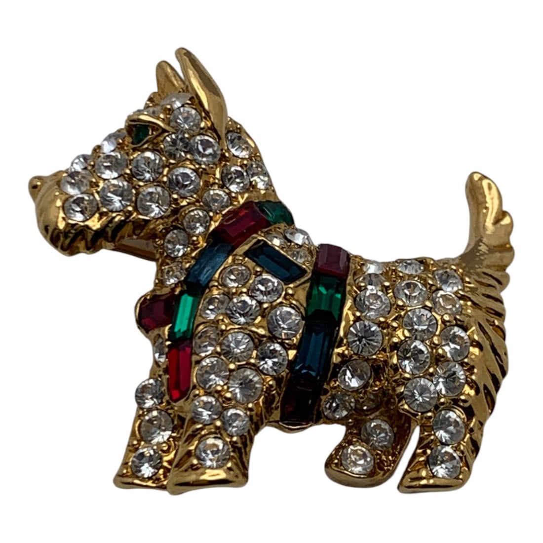 Kjl Gold Tone Dog Pin With Clear & Colored Stones: Marked: Kjl - 1 3/8" Long