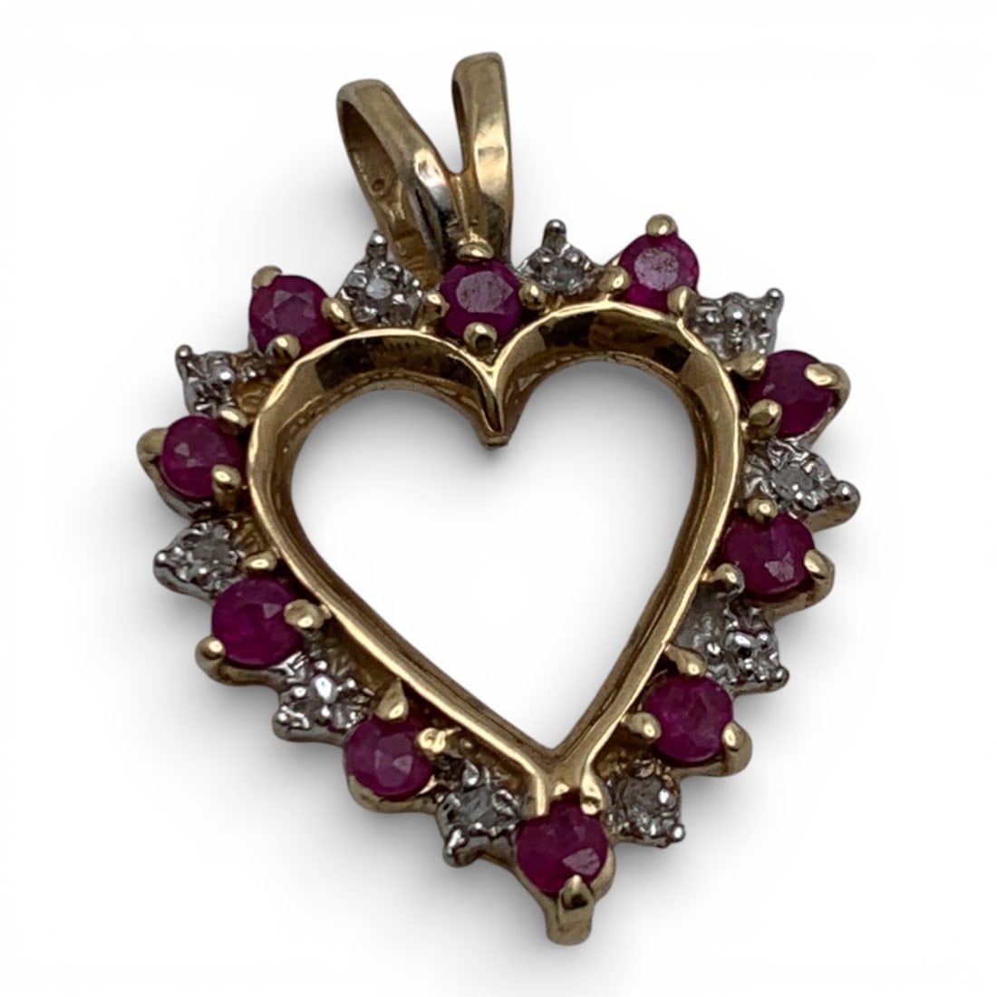 10k Yellow Gold Diamond & Ruby Heart Pendant (1 of 6)