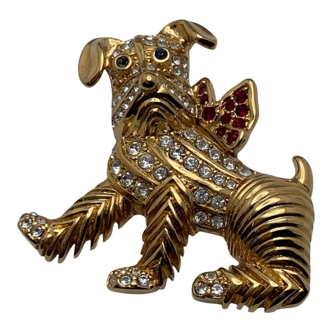 Kjl Gold Tone Dog Pin With Stones: Marked: Kjl - 1 5/8" Long