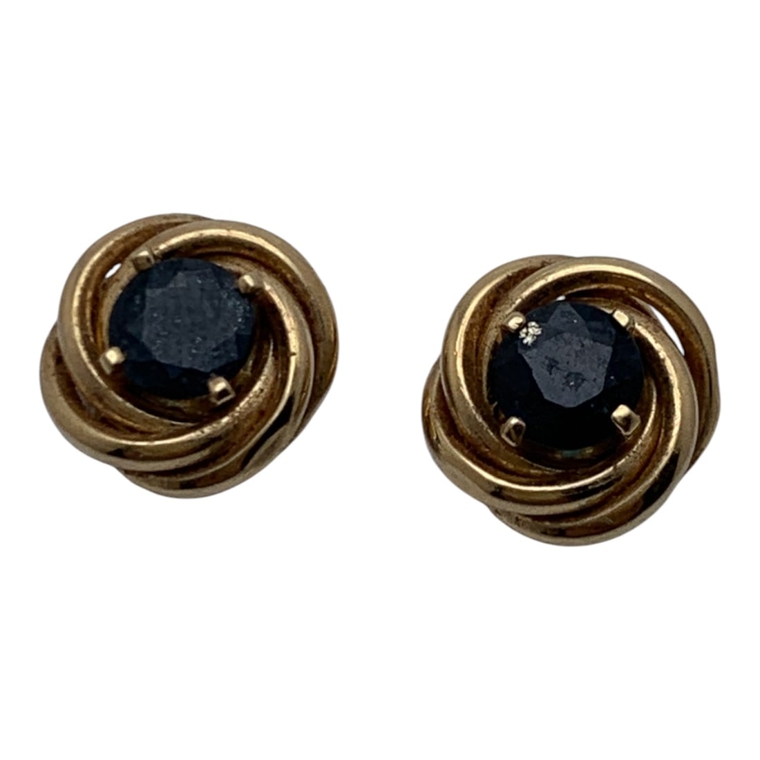 Pair Of 14k Yellow Gold & Sapphire Earrings: Marked 14k - 3/8" Diameter - 1.2 DwtGemstones Tested With Presidium Gem Tester Il - Berners Does Not Guarantee Authenticity Of Gemstones
