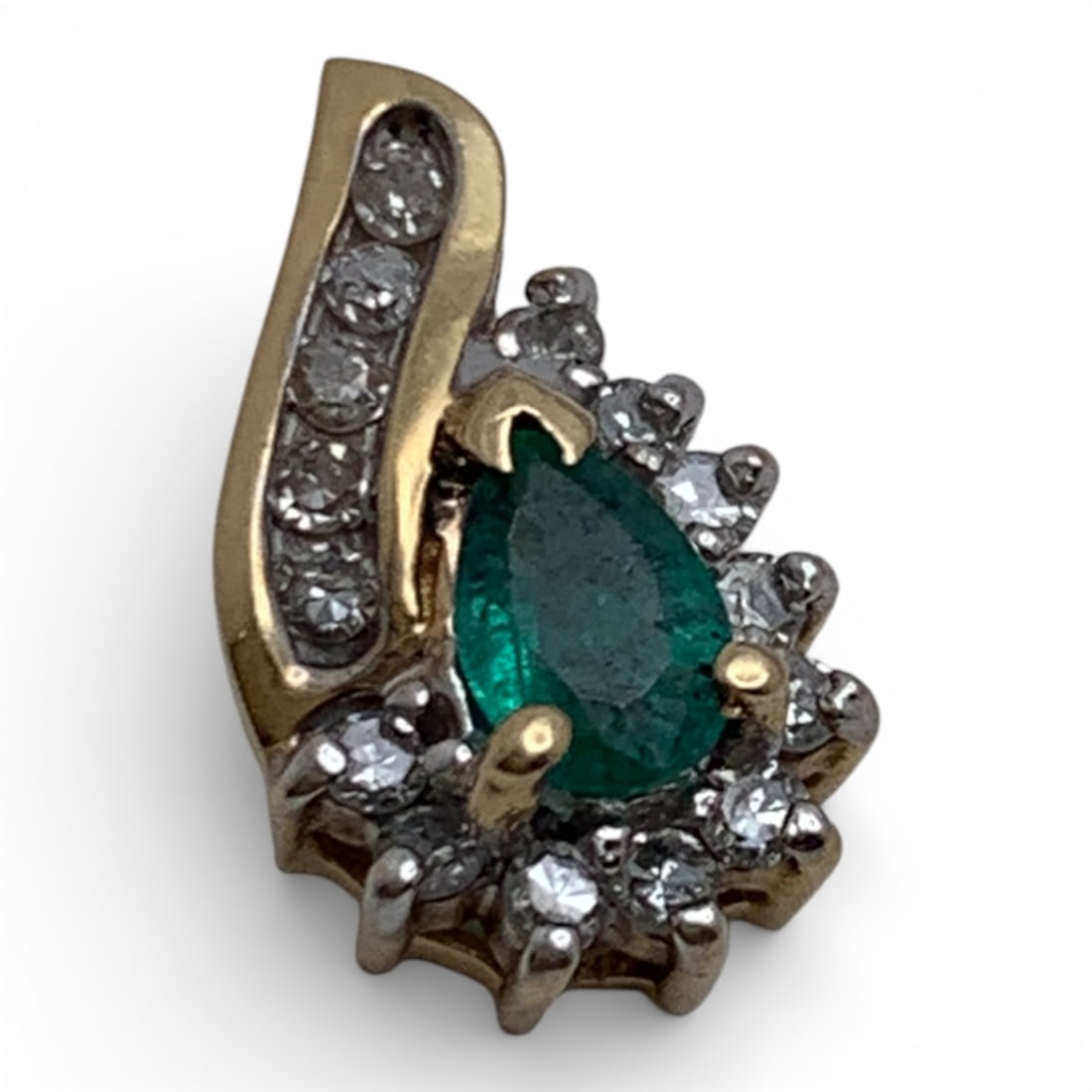10k Yellow Gold Diamond & Emerald Pendant: Marked 10k - 5/8" Long - 0.8 DwtGemstones Tested With Presidium Gem Tester Il - Berners Does Not Guarantee Authenticity Of Gemstones