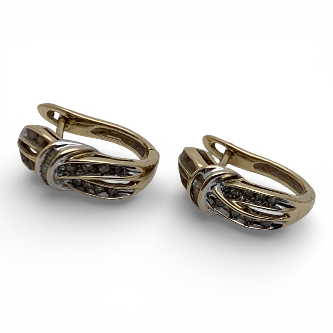 Pair Of 14k Yellow Gold & Diamond Earrings: Marked 14k - 1/2" Long - 2.0 DwtGemstones Tested With Presidium Gem Tester Il - Berners Does Not Guarantee Authenticity Of Gemstones