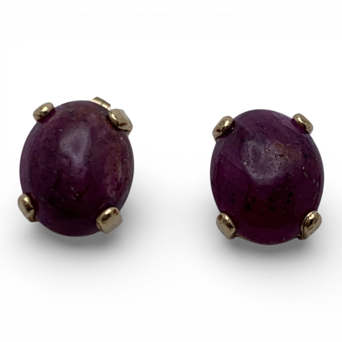 Pair Of 14k Yellow Gold & Ruby Cabochon Earrings (1 of 3)