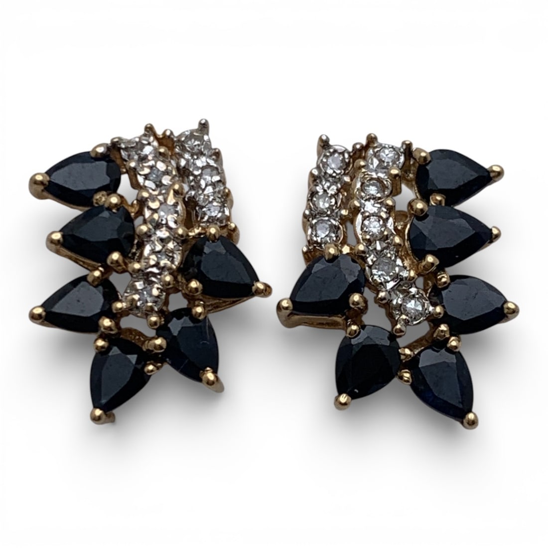 Pair Of 14k Gold Diamond & Sapphire Earrings: Marked 14k - 5/8" Long - 2.6 DwtGemstones Tested With Presidium Gem Tester Il - Berners Does Not Guarantee Authenticity Of Gemstones