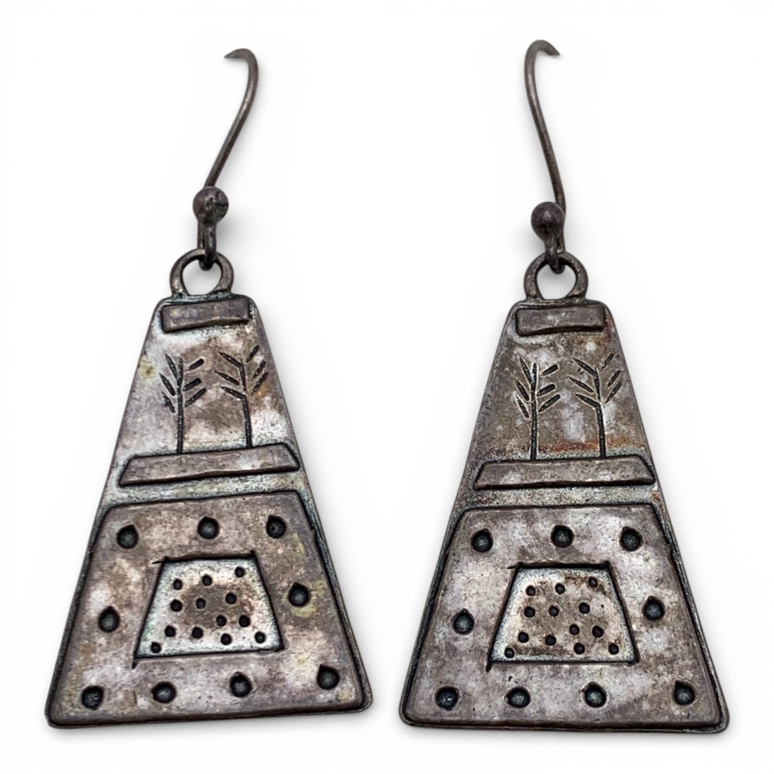 Pair Of Sterling Silver Earrings: Marked 925 - 1 7/8" Long - 6.4 Grams