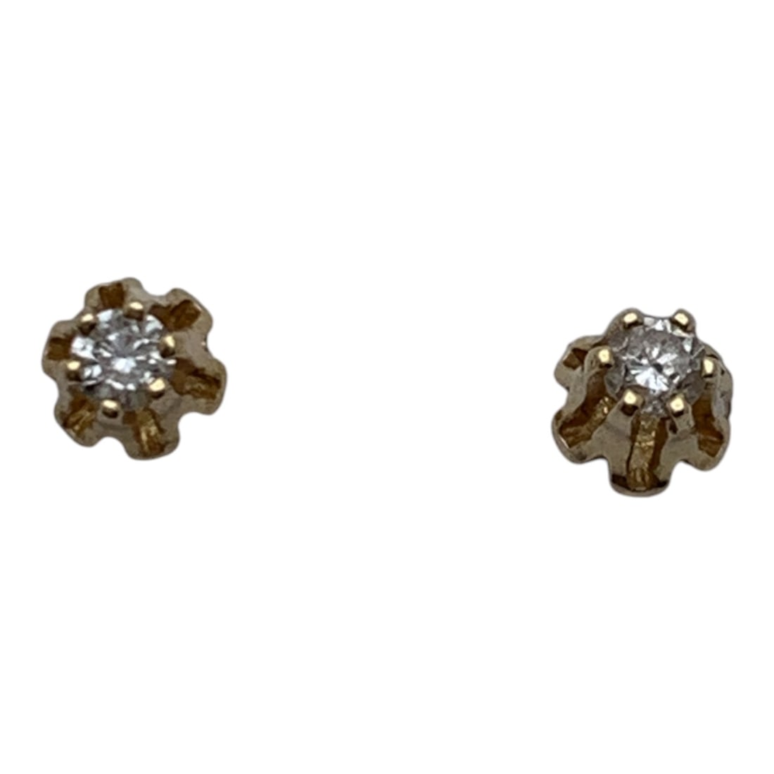 Pair Of 14k Yellow Gold & Diamond Earrings: Marked 14k - 1/8" Diameter - 0.3 DwtGemstones Tested With Presidium Gem Tester Il - Berners Does Not Guarantee Authenticity Of Gemstones
