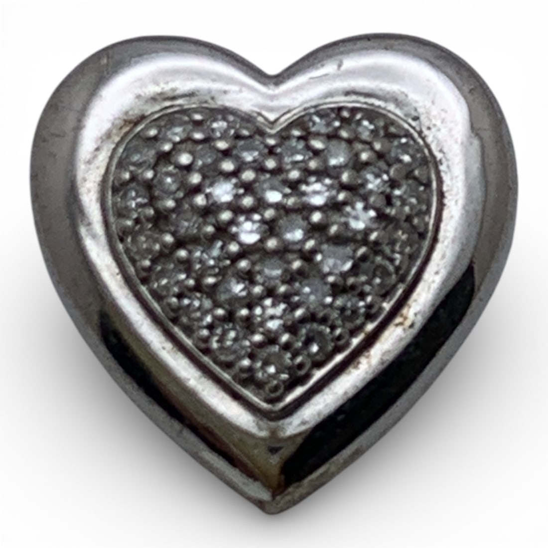 Sterling Silver & Cubic Zirconia Heart Pendant: Marked 925 Cz - 3/8" Long - 1.0 Grams