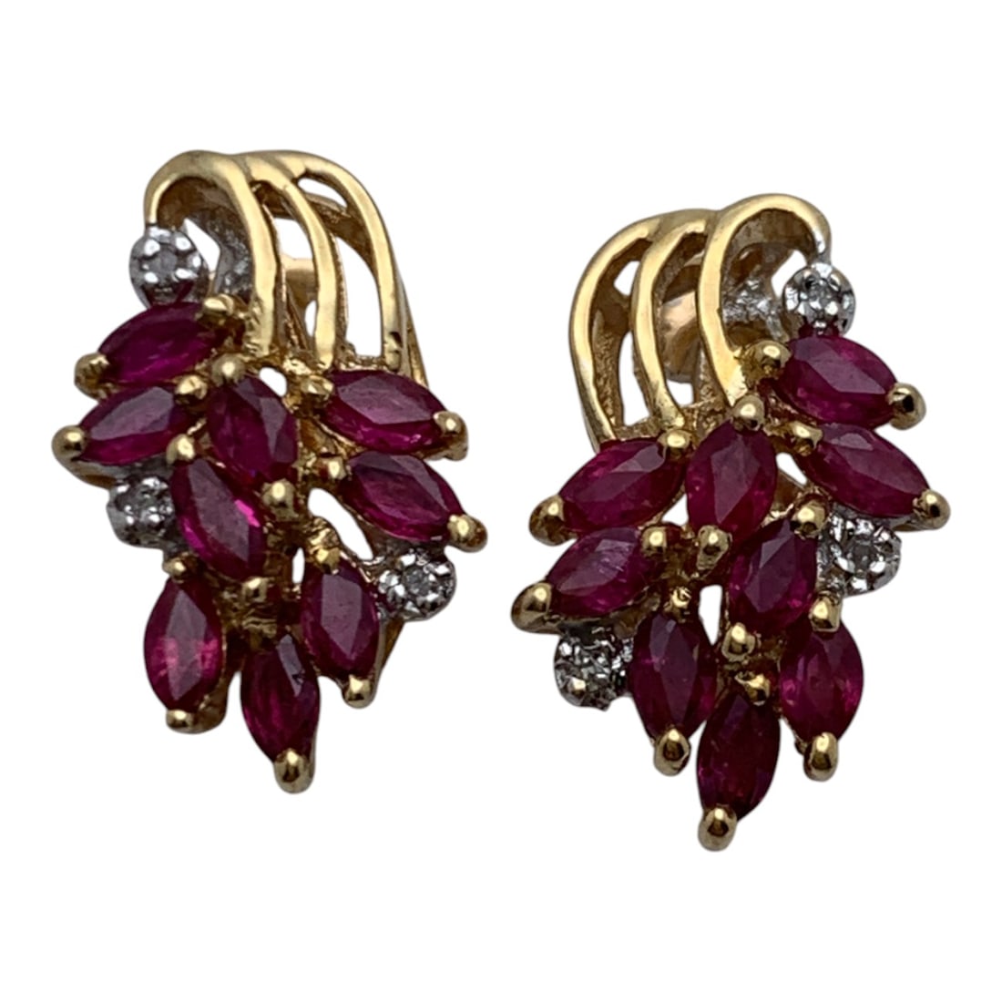 Pair Of 14k Yellow Gold Diamond & Ruby Earrings (1 of 3)