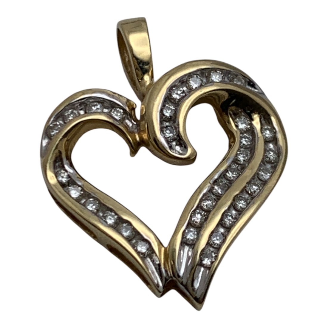 14k Yellow Gold & Diamond Heart Pendant: Marked 14k - 7/8" Long - 1.5 DwtGemstones Tested With Presidium Gem Tester Il - Berners Does Not Guarantee Authenticity Of Gemstones