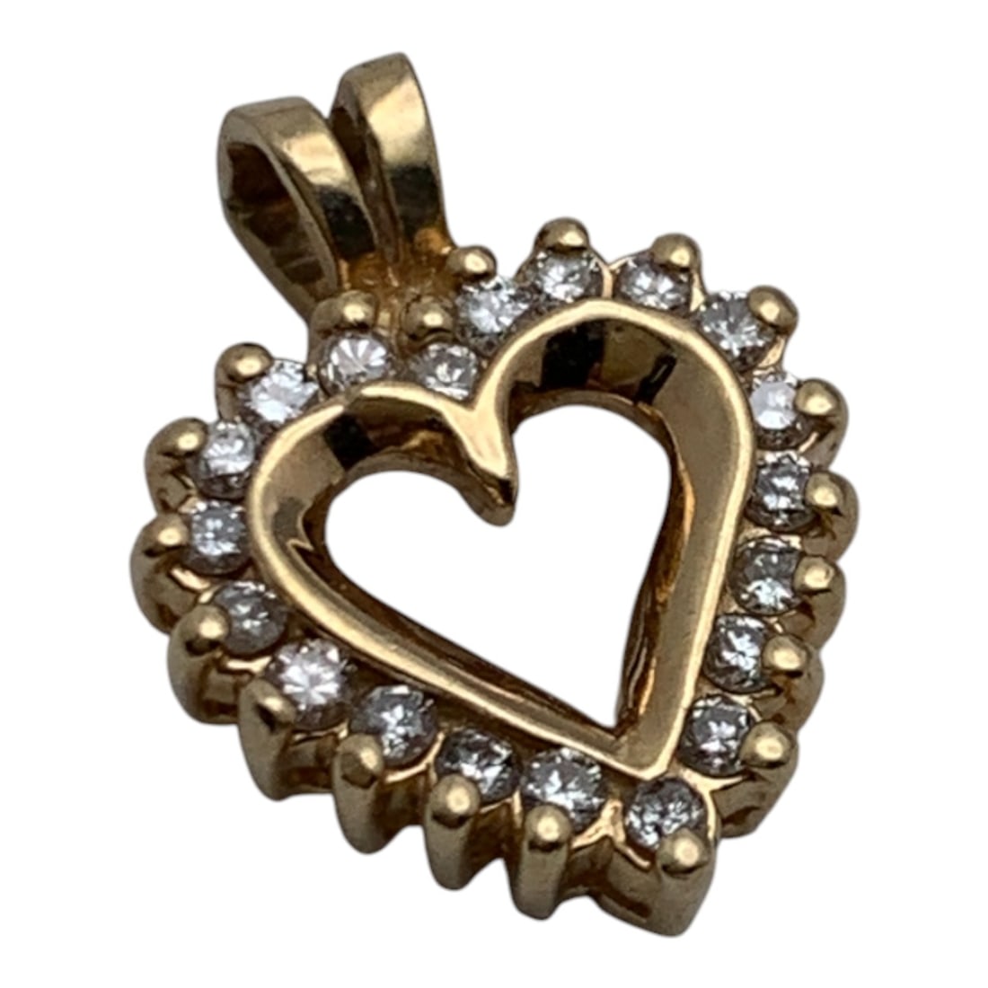 14k Yellow Gold & Diamond Heart Pendant: Marked 14k - 5/8" Long - 1.2 DwtGemstones Tested With Presidium Gem Tester Il - Berners Does Not Guarantee Authenticity Of Gemstones