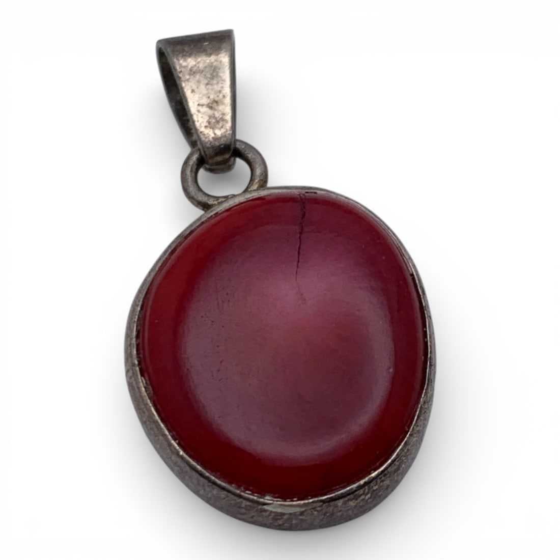 Sterling Silver & Coral Pendant: Marked 925 - 1 1/4" Long - 4.5 Grams