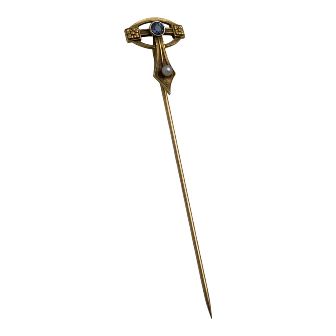 14k Yellow Gold Seed Pearl & Topaz Stick Pin: Marked 14k - 2 5/8" Long - 1.3 DwtGemstones Tested With Presidium Gem Tester Il - Berners Does Not Guarantee Authenticity Of Gemstones