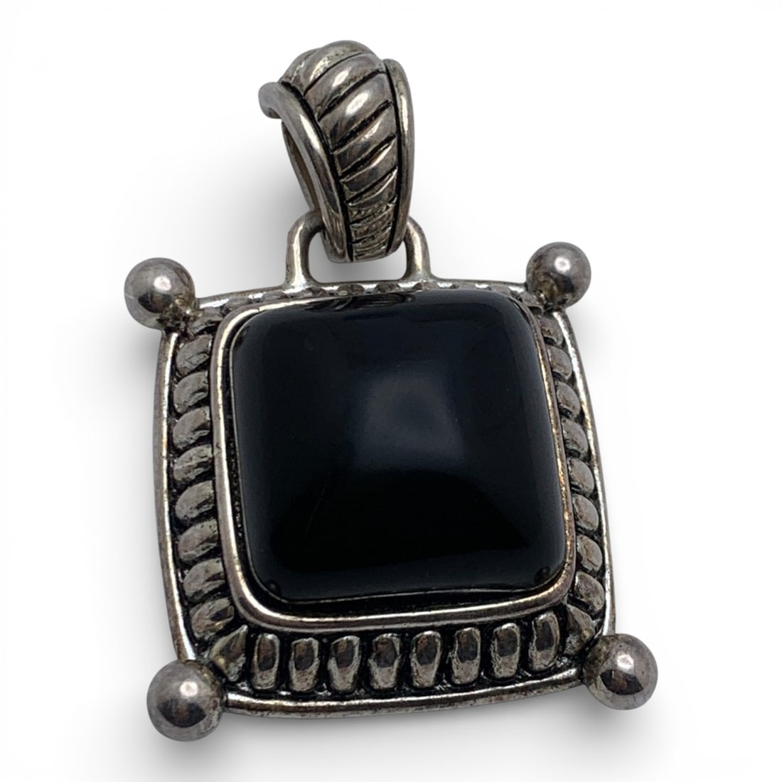 Silver & Black Stone Pendant: Tests Silver - 2" Long - 28.4 Grams