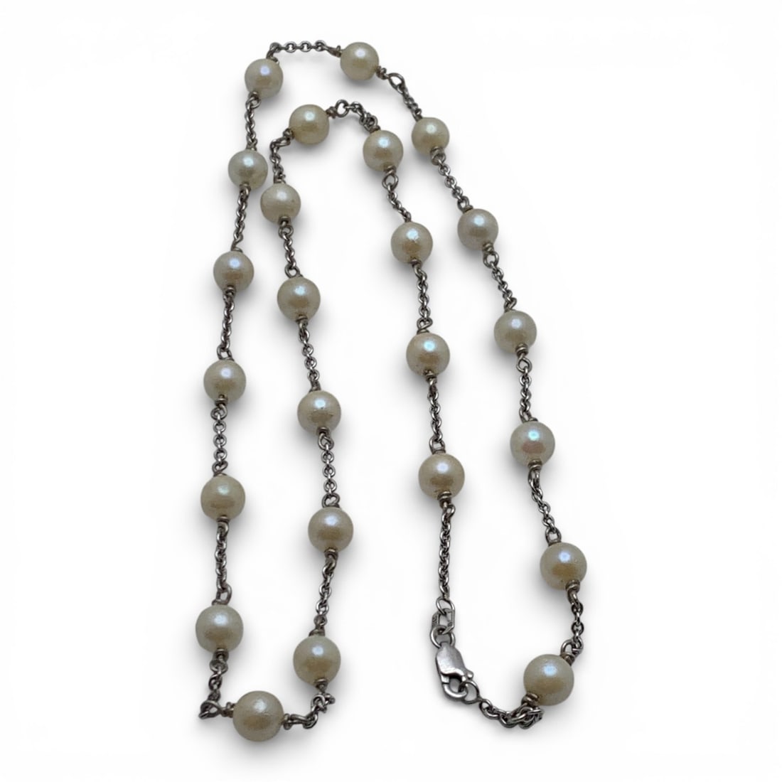 Sterling Silver & Pearl Necklace: Marked 925 - 20 3/4" Long - 13.0 Grams