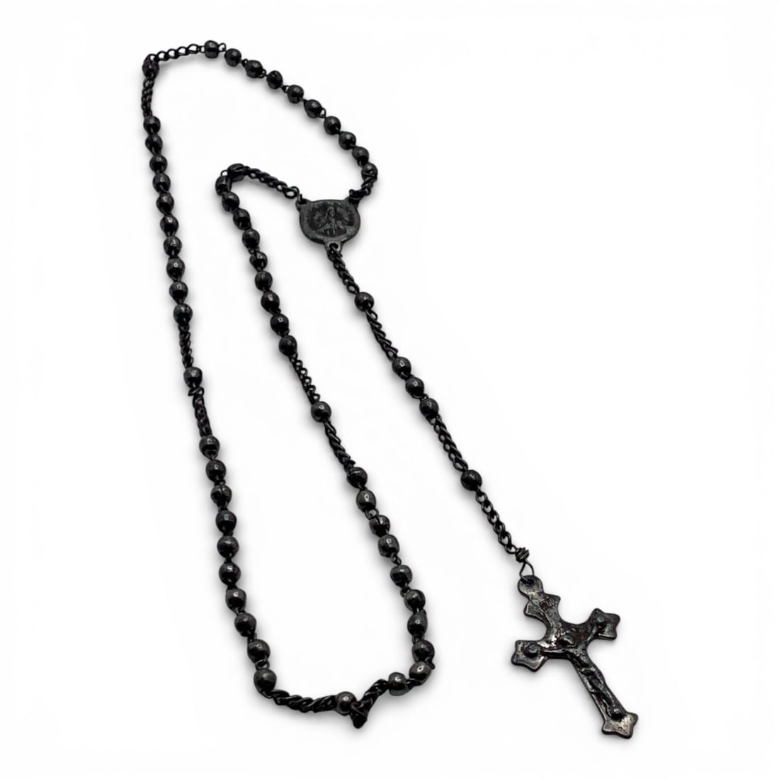 French Rosary Necklace: Marked: French - 12 1/4" Long