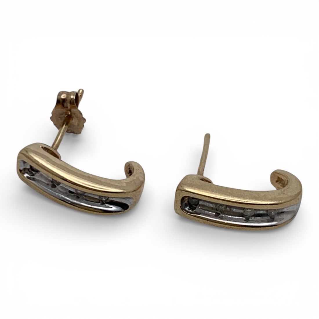 Pair Of 10k Yellow Gold & Diamond Earrings: Marked 10k - 1/2" Long - 1.5 DwtGemstones Tested With Presidium Gem Tester Il - Berners Does Not Guarantee Authenticity Of Gemstones