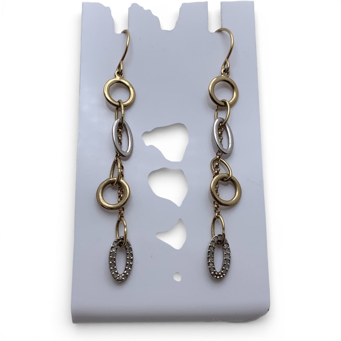 Pair Of 10k White-yellow Gold Earrings W Diamonds: Marked 10k - 2 3/8" Long - 1.7 DwtGemstones Tested With Presidium Gem Tester Il - Berners Does Not Guarantee Authenticity Of Gemstones