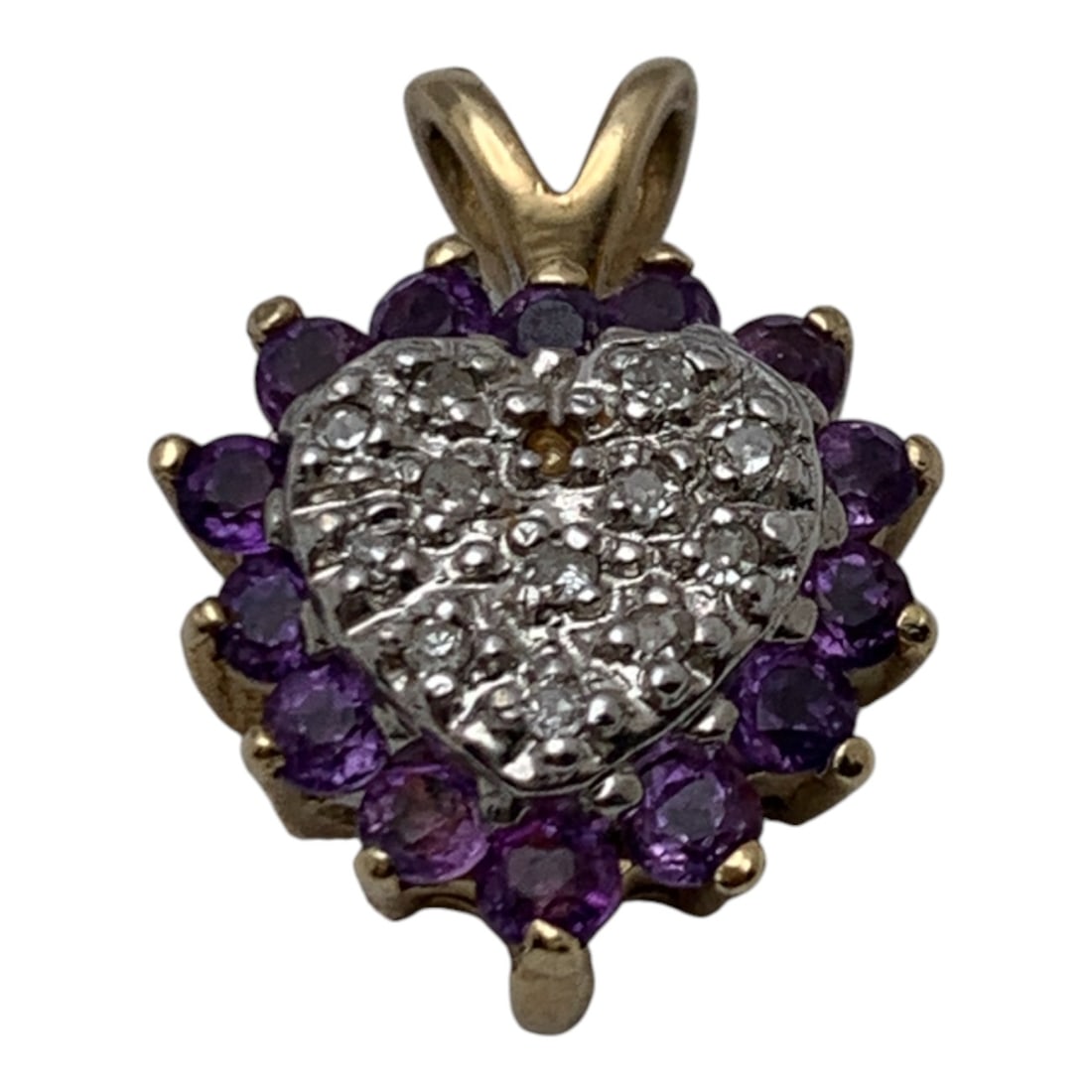 14k Yellow Gold Diamond & Amethyst Pendant: Tests 14k - 5/8" Long - 1.5 DwtGemstones Tested With Presidium Gem Tester Il - Berners Does Not Guarantee Authenticity Of Gemstones