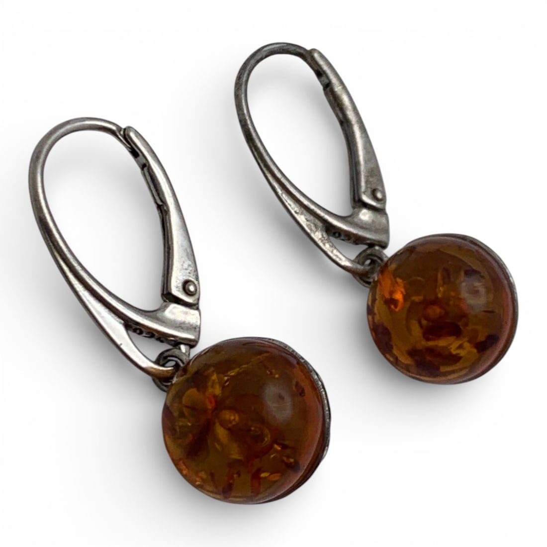 Pair Of Sterling Silver & Amber Earrings (1 of 6)