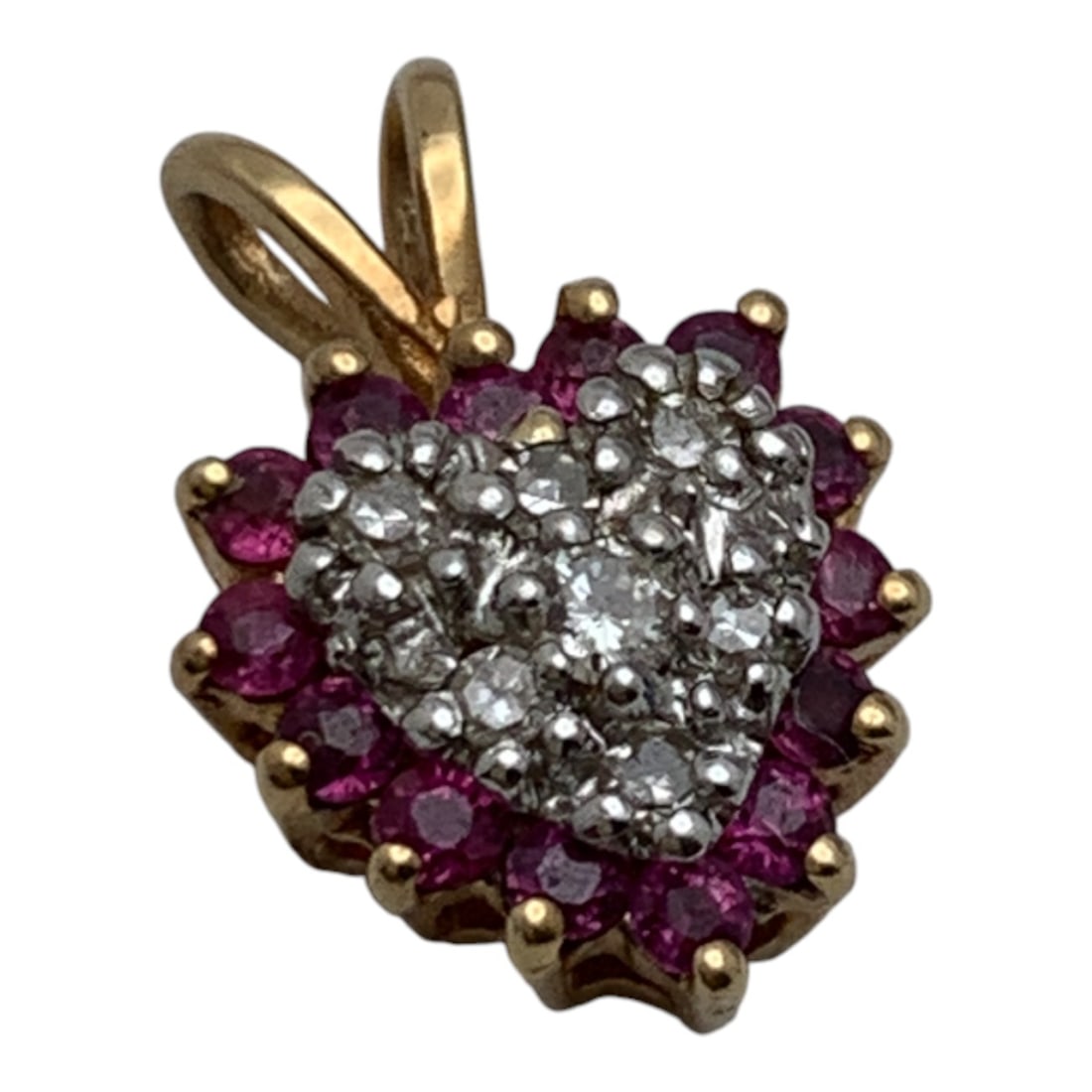 14k Yellow Gold Diamond & Ruby Heart Pendant (1 of 3)