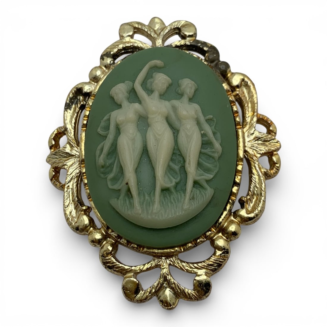 Gold Tone Costume Cameo Pin/pendant: 2 3/8" Long