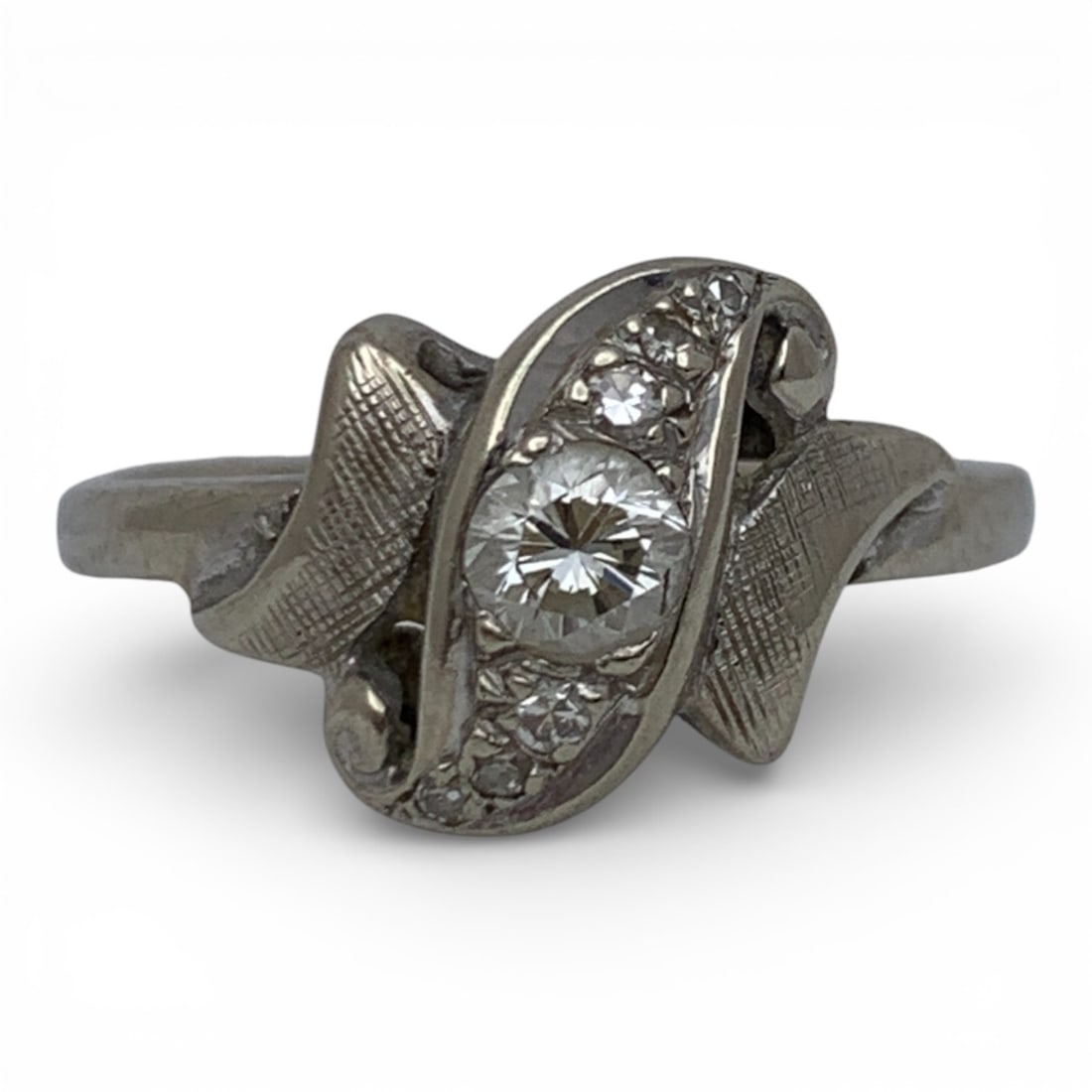 14k White Gold & Diamond Ring: Marked 14k - Size 6.25 - 1.6 DwtGemstones Tested With Presidium Gem Tester Il - Berners Does Not Guarantee Authenticity Of Gemstones