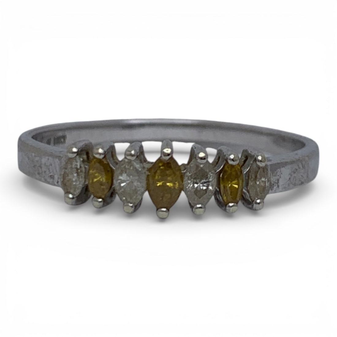 10k White Gold Ring With White-yellow Diamonds: Marked 10k - Size 9 - 1.4 DwtGemstones Tested With Presidium Gem Tester Il - Berners Does Not Guarantee Authenticity Of Gemstones