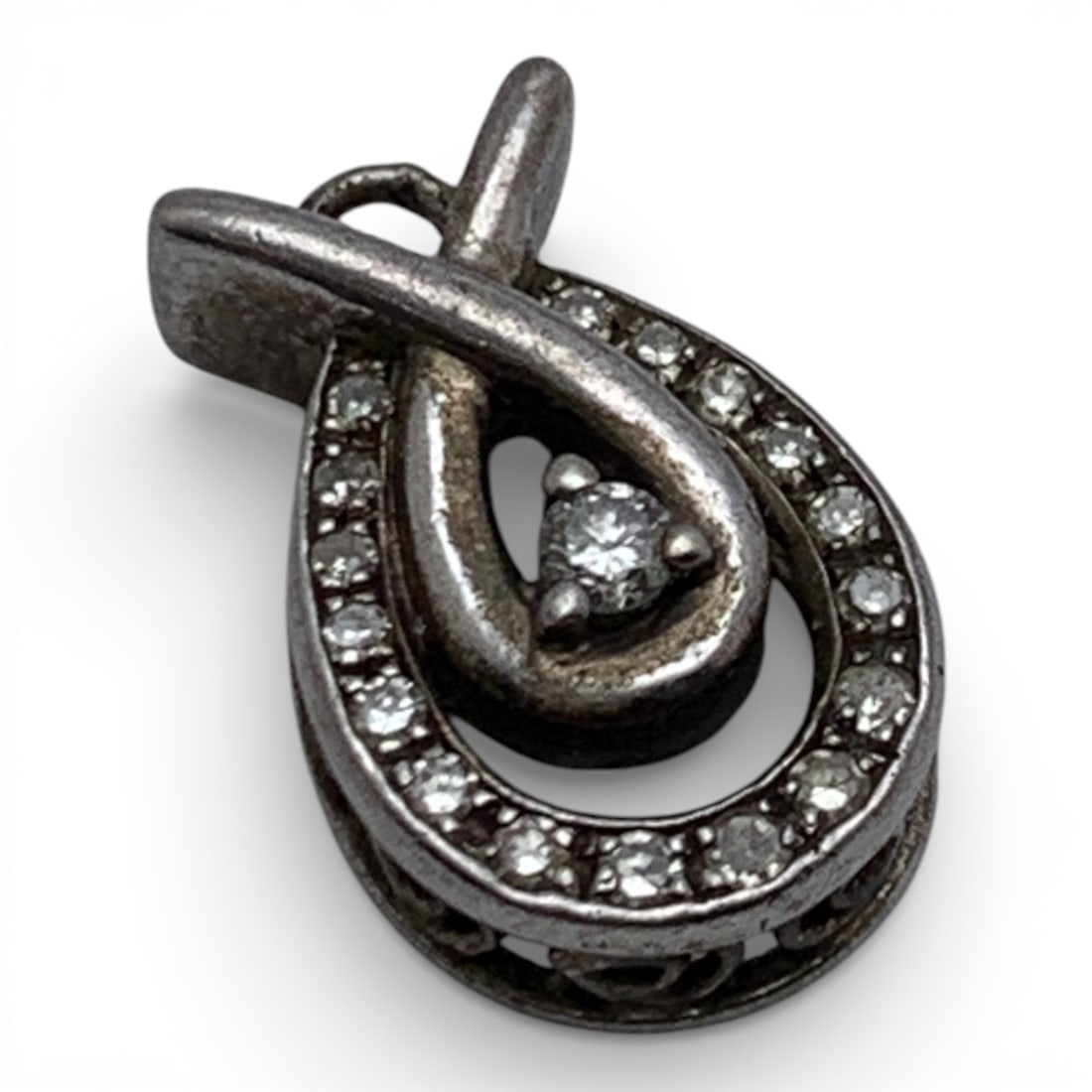 Sterling Silver Pendant With Clear Stones: Marked 925 - 1/2" Long - 1.4 Grams