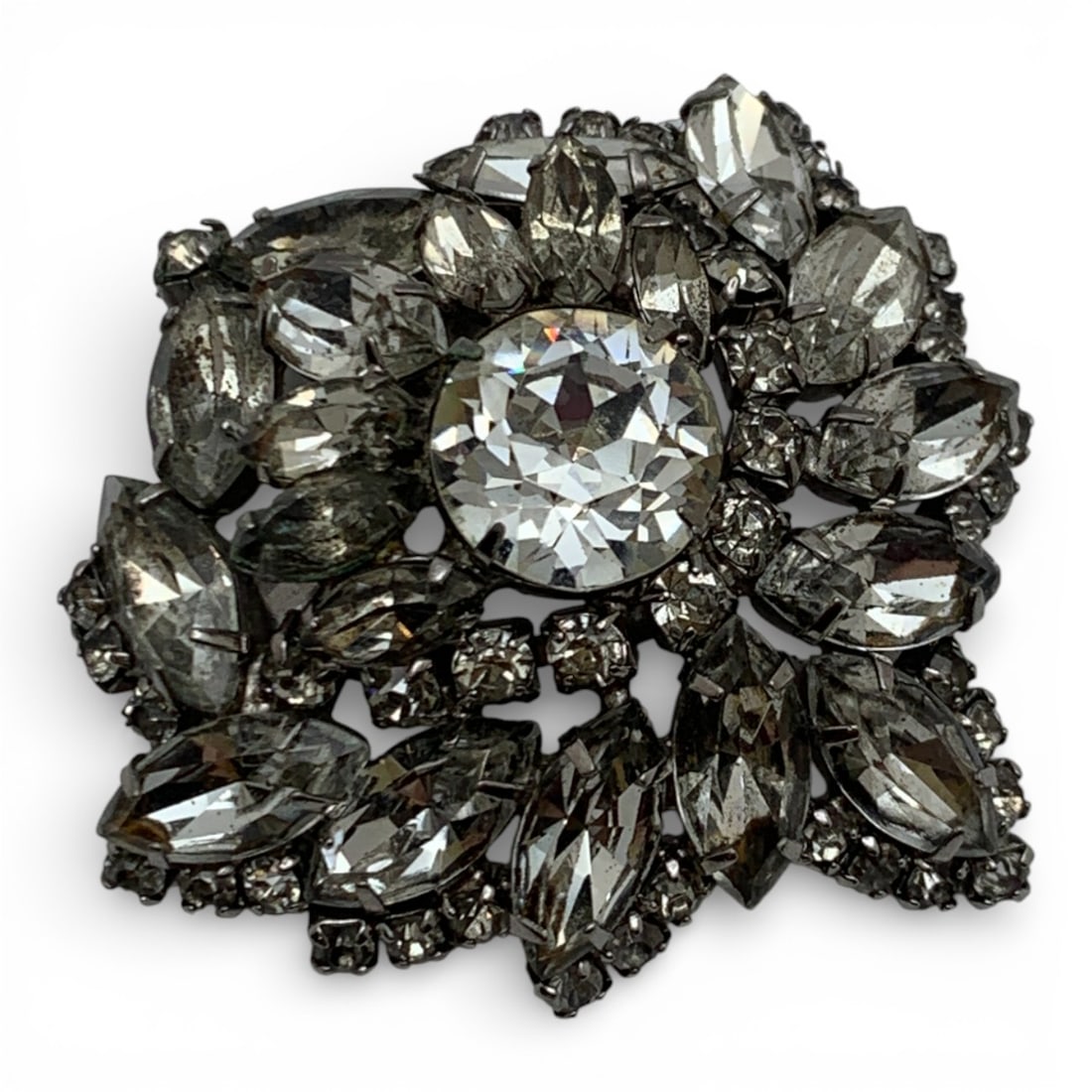 Silver Tone Rhinestone Costume Pin: 2 1/4" Long