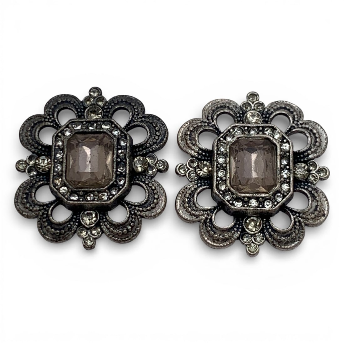 Pair Of Silver & Rhinestone Earrings: Tests Silver - 7/8" Long - 13.1 Grams