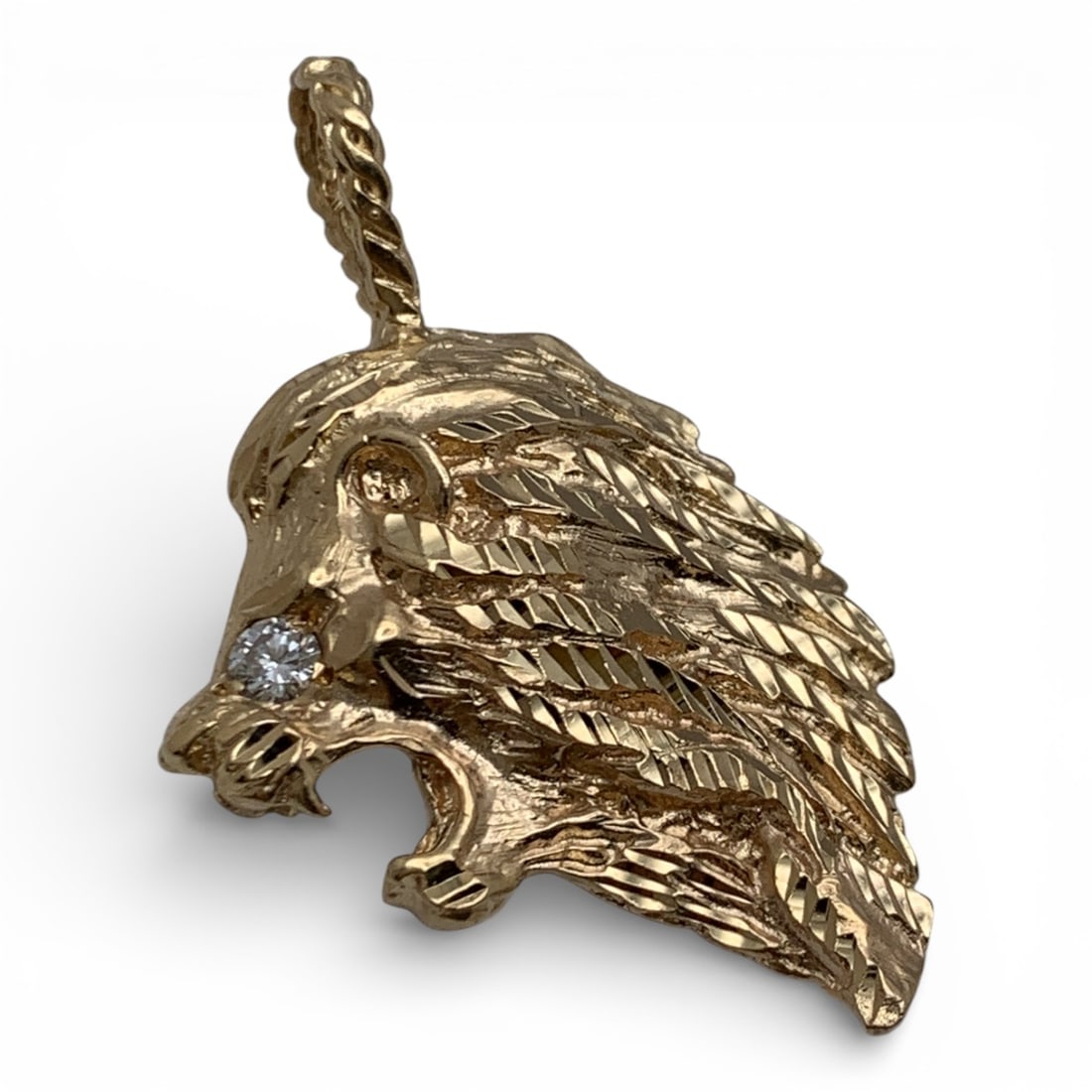 14k Yellow Gold & Diamond Lion Head Pendant: Marked 14k - 1 3/4" Long - 4.7 DwtGemstones Tested With Presidium Gem Tester Il - Berners Does Not Guarantee Authenticity Of Gemstones