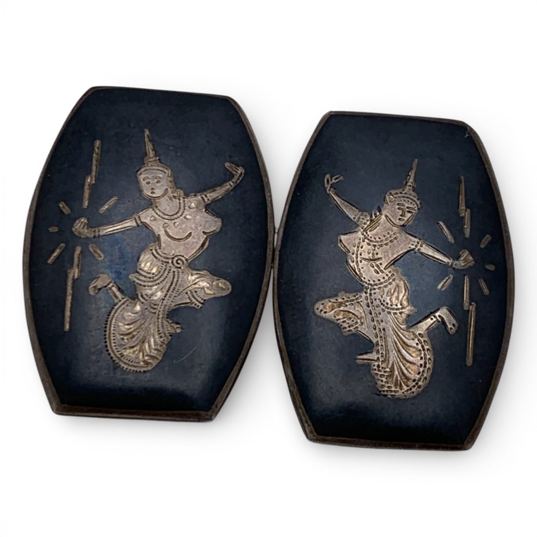 Pair Of Sterling Silver Siam Earrings: Marked Sterling - 1 1/8" Long - 13.1 Grams