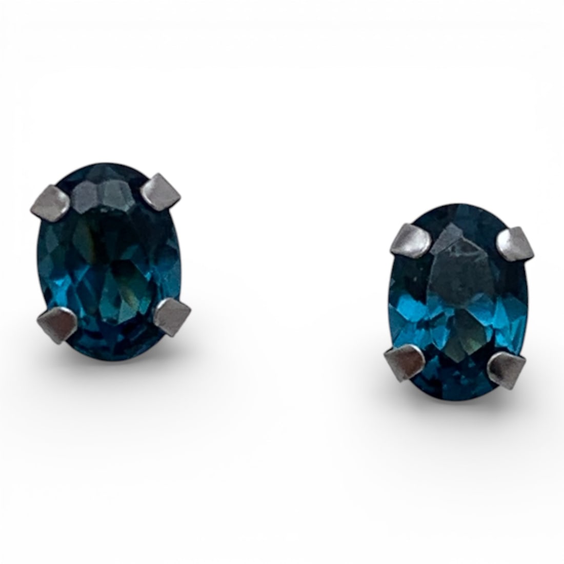 Pair Of 14k White Gold & Blue Stone Earrings (1 of 6)