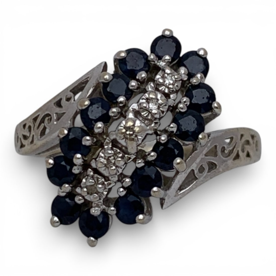 10k White Gold Diamond & Sapphire Ring: Marked 10k - Size 8.25 - 2.2 DwtGemstones Tested With Presidium Gem Tester Il - Berners Does Not Guarantee Authenticity Of Gemstones