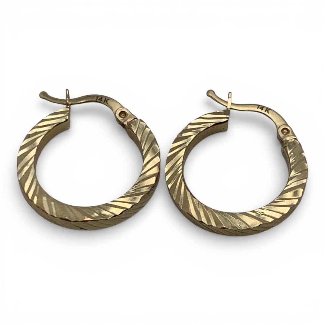 Pair Of 14k Yellow Gold Hoop Earrings: Marked 14k - 7/8" Long - 1.3 DwtGemstones Tested With Presidium Gem Tester Il - Berners Does Not Guarantee Authenticity Of Gemstones