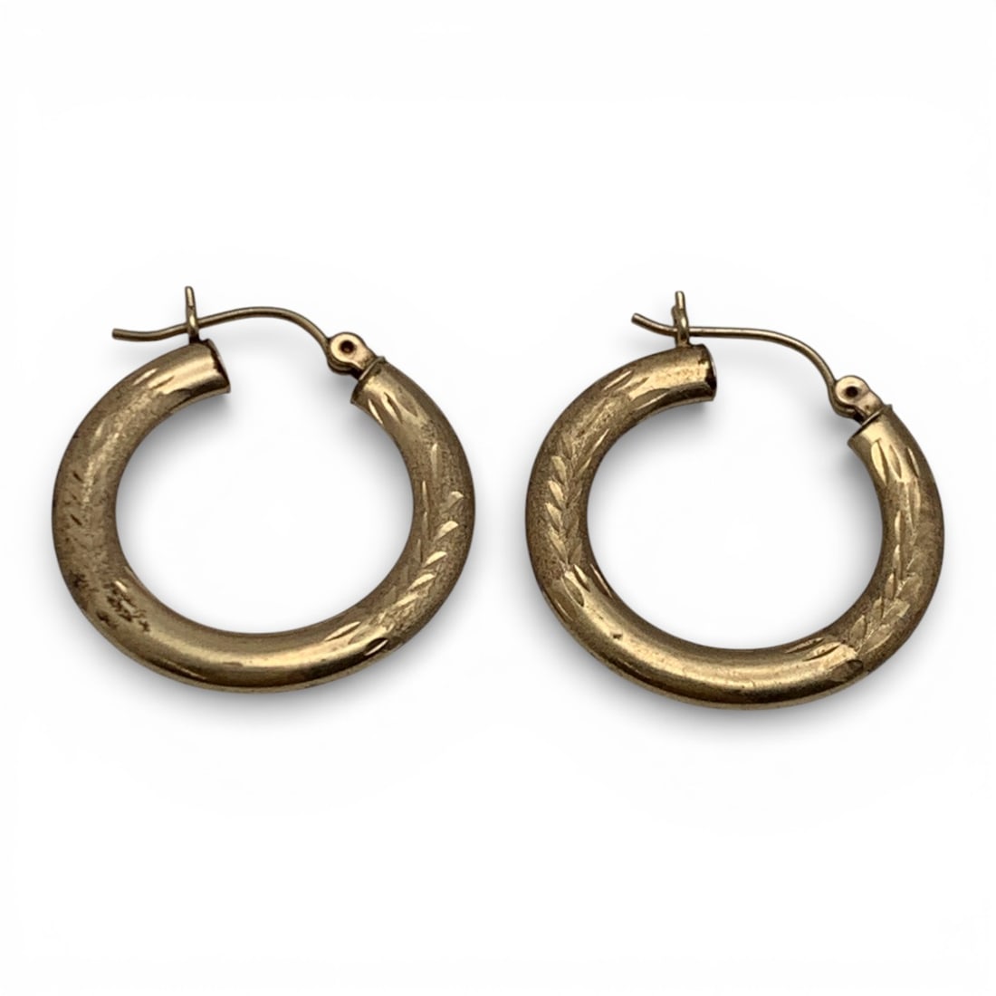 14k Yellow Gold Hoop Earrings: Marked 14k - 7/8" Long - 0.9 DwtGemstones Tested With Presidium Gem Tester Il - Berners Does Not Guarantee Authenticity Of Gemstones