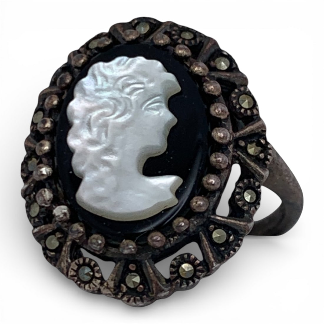 Sterling & Marcasite Cameo Ring (1 of 4)
