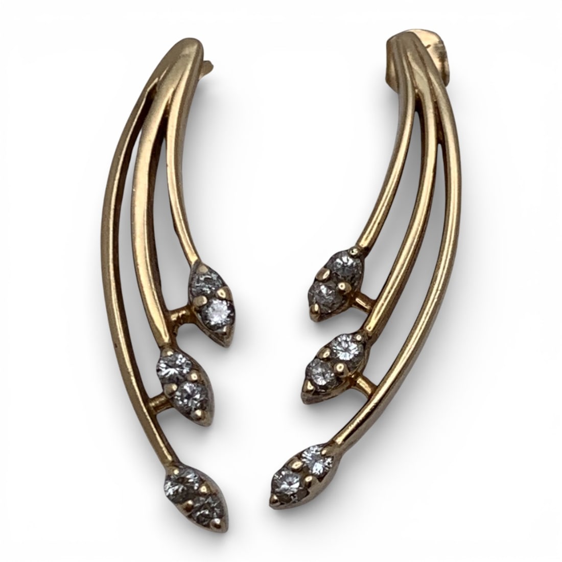 Pair Of 14k Yellow Gold & Diamond Earrings: Marked 14k - 1" Long - 1.6 DwtGemstones Tested With Presidium Gem Tester Il - Berners Does Not Guarantee Authenticity Of Gemstones