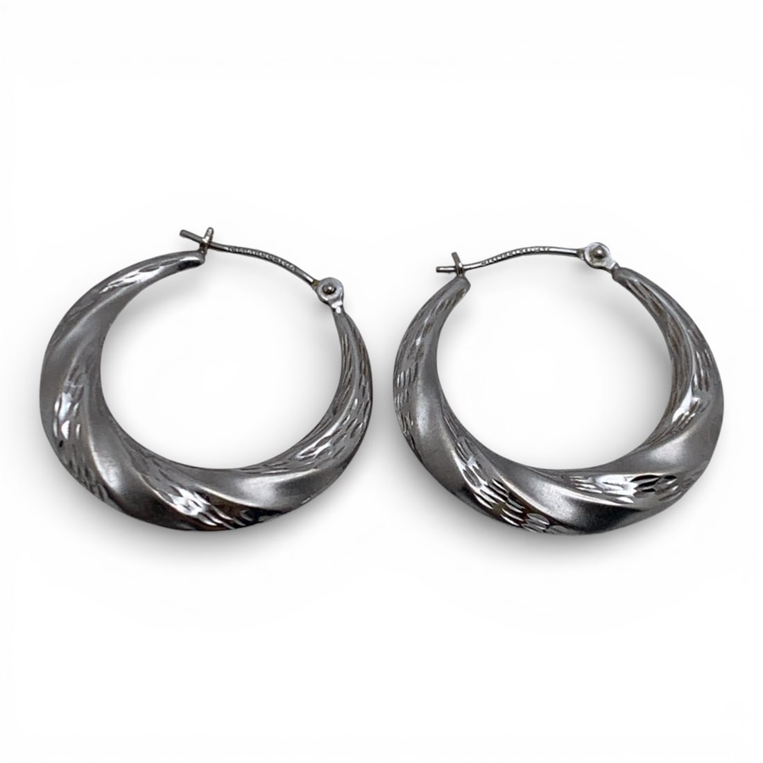 Pair Of 14k White Gold Hoop Earrings: Marked 14k - 1" Long - 1.0 DwtGemstones Tested With Presidium Gem Tester Il - Berners Does Not Guarantee Authenticity Of Gemstones