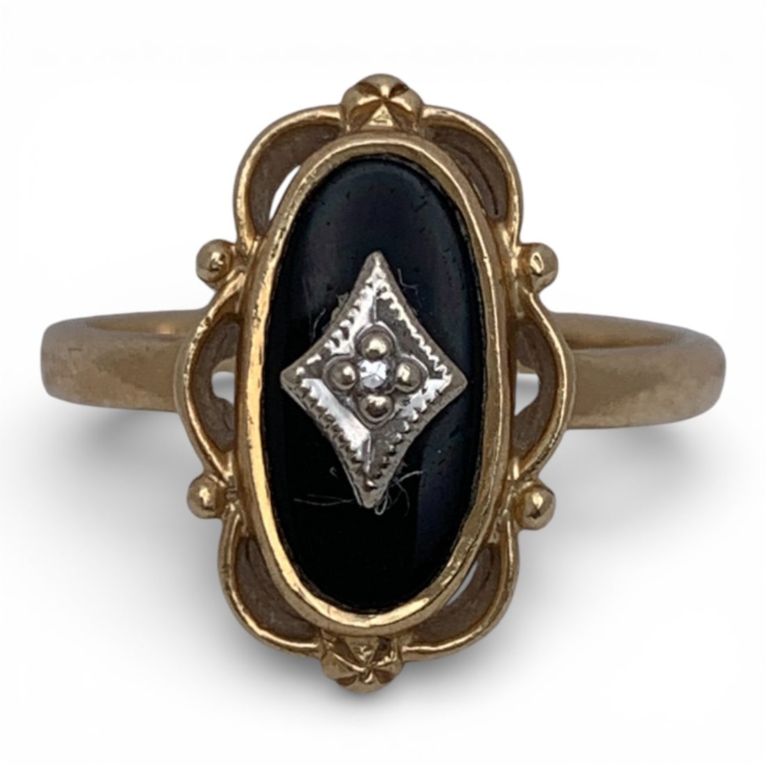 14k Yellow Gold & Diamond Mourning Ring (1 of 4)