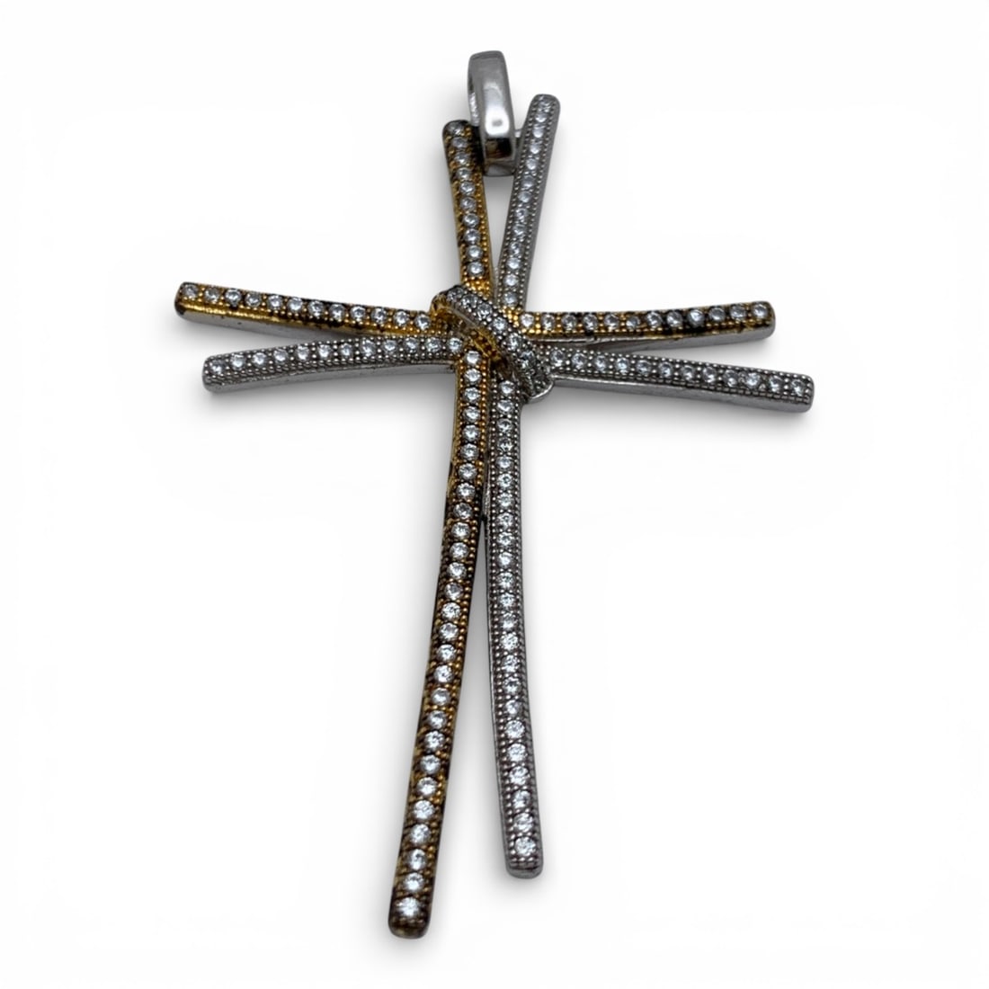 Sterling Silver Pendant With Clear Stones: Marked 925 - 2 1/8" Long - 4.5 Grams