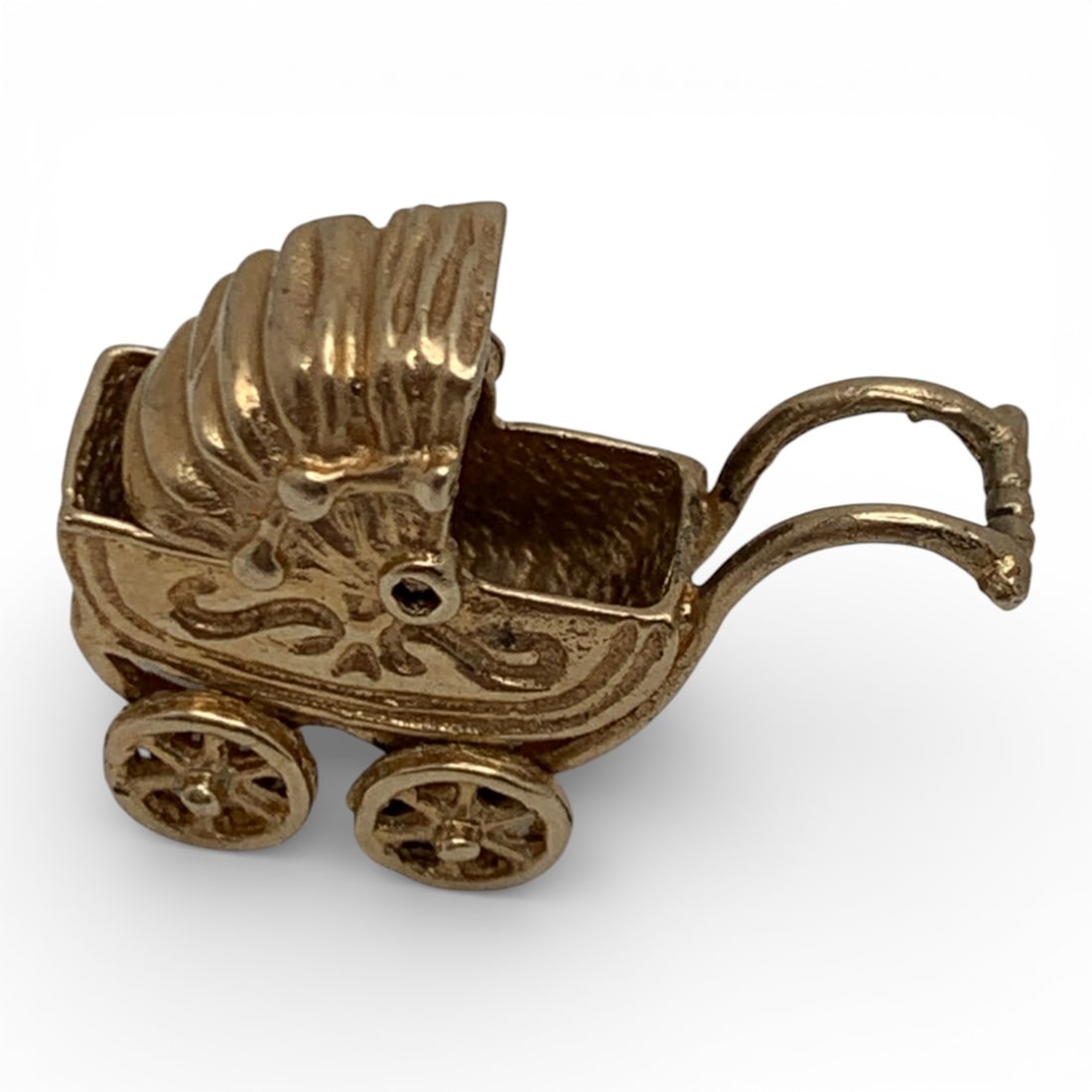 14k Yellow Gold Baby Carriage Charm: Marked 14k - 7/8" Long - 2.4 DwtGemstones Tested With Presidium Gem Tester Il - Berners Does Not Guarantee Authenticity Of Gemstones