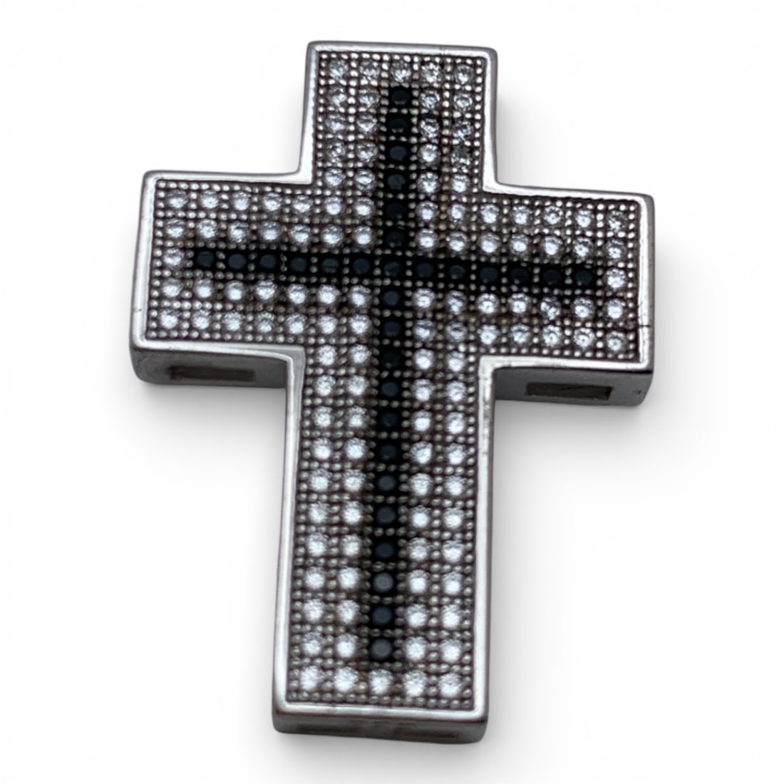 Sterling & Clear Stone Cross Pendant: Marked 925 - 1" Long - 4.5 Grams