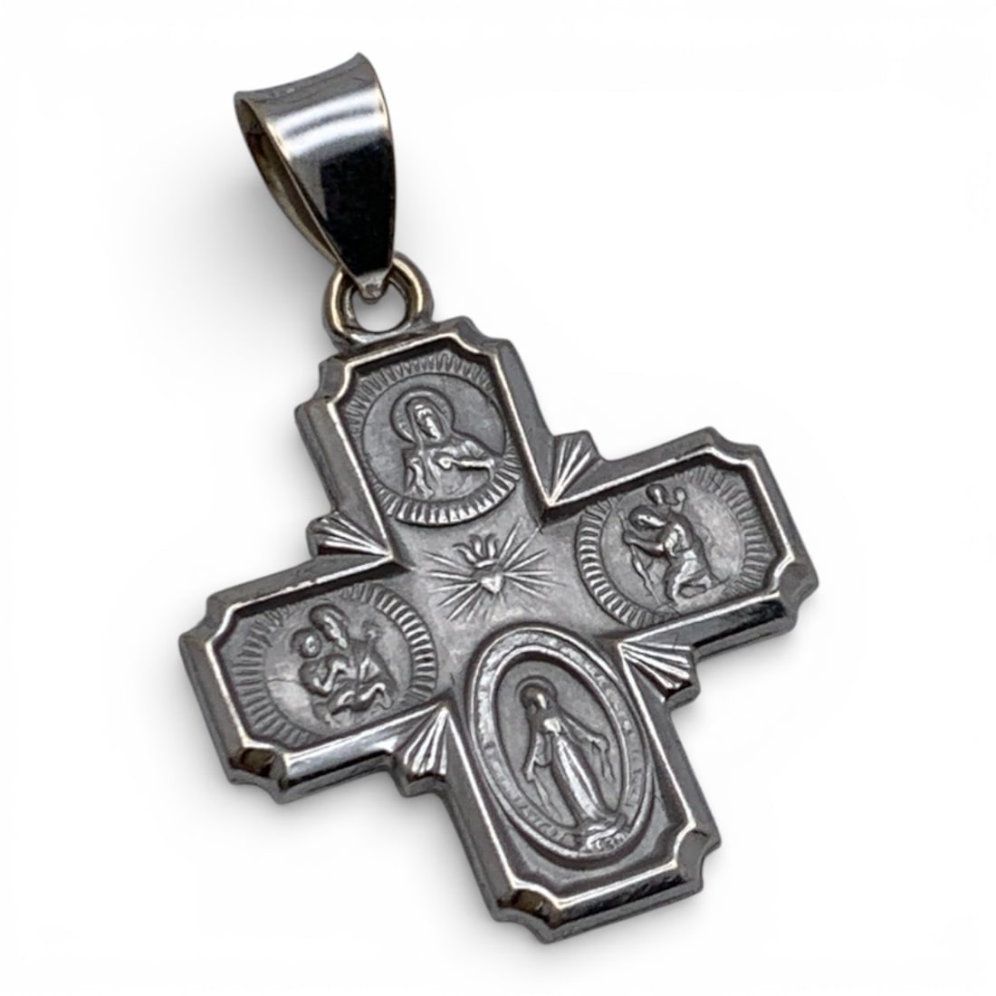 14k White Gold Religious Pendant: Marked 14k - 1" Long - 0.7 DwtGemstones Tested With Presidium Gem Tester Il - Berners Does Not Guarantee Authenticity Of Gemstones