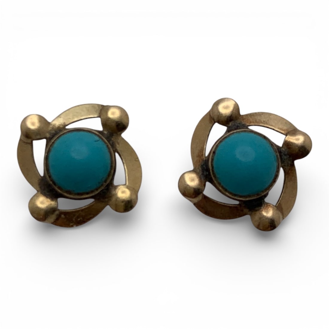 Pair Of 14k Yellow Gold & Blue Stone Earrings: Tests 14k - 3/8" Long - 0.6 DwtGemstones Tested With Presidium Gem Tester Il - Berners Does Not Guarantee Authenticity Of Gemstones