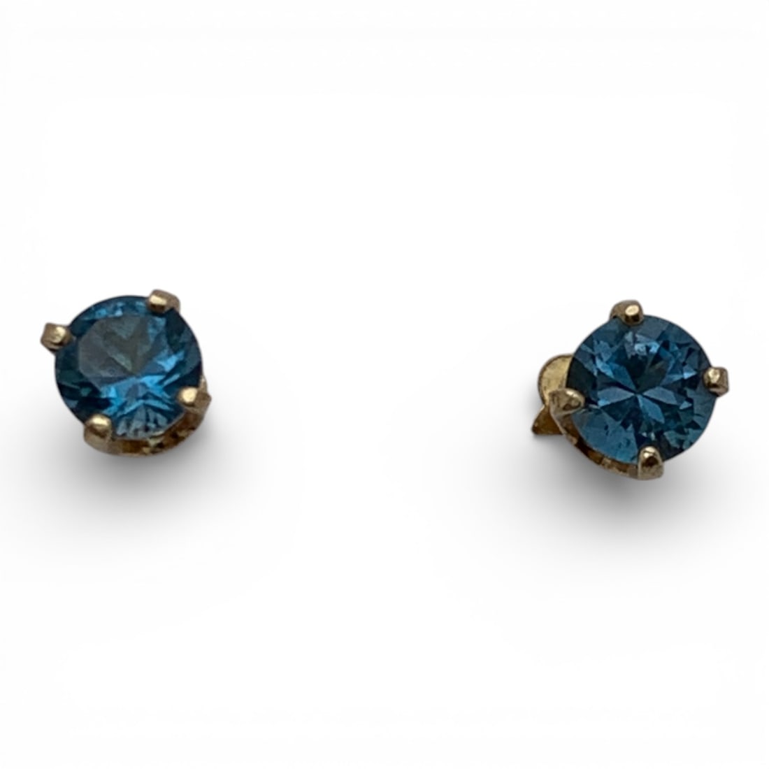 Pair Of 14k Yellow Gold & Blue Spinel Earrings: Tests 14k - 1/8" Diameter - 0.6 DwtGemstones Tested With Presidium Gem Tester Il - Berners Does Not Guarantee Authenticity Of Gemstones