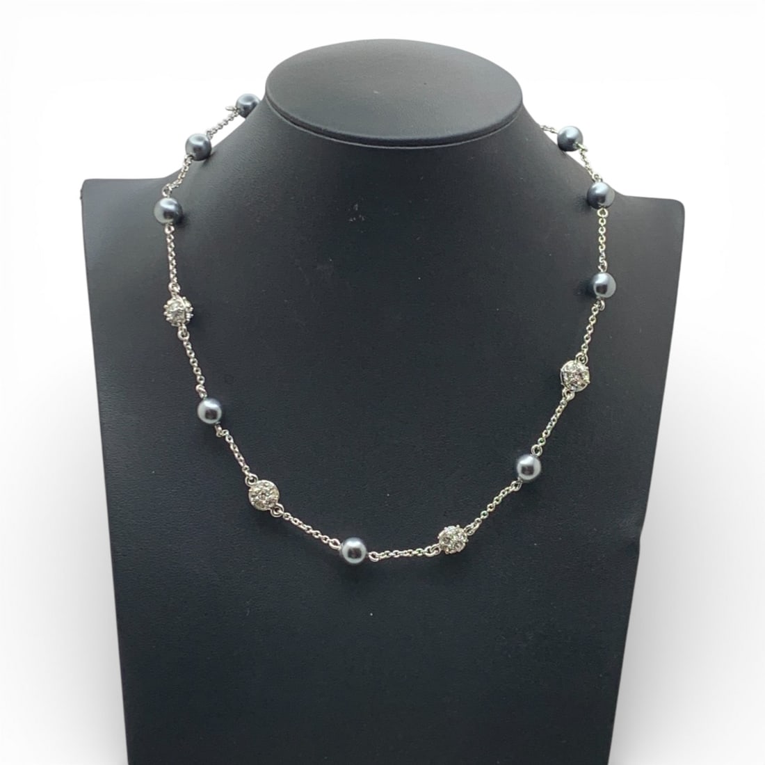 Nolan Miller Silver Tone Faux Pearl Necklace: Marked Nolan Miller - 19 3/8" Long