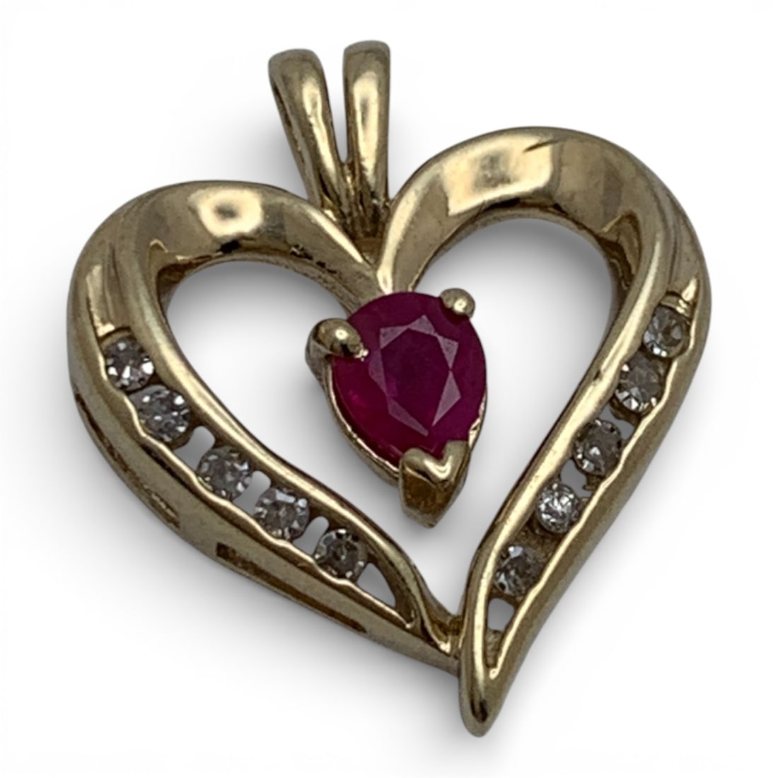 10k Yellow Gold Diamond & Ruby Heart Pendant (1 of 3)
