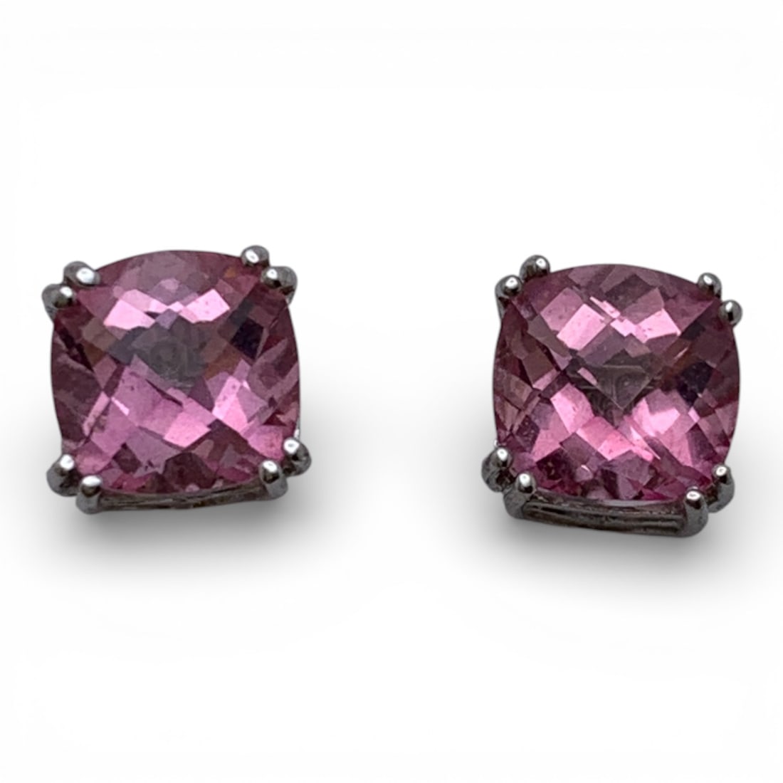 Pair Of 14k White Gold & Pink Sapphire Earrings: Tests 14k - 1/4" Diameter - 1.7 DwtGemstones Tested With Presidium Gem Tester Il - Berners Does Not Guarantee Authenticity Of Gemstones